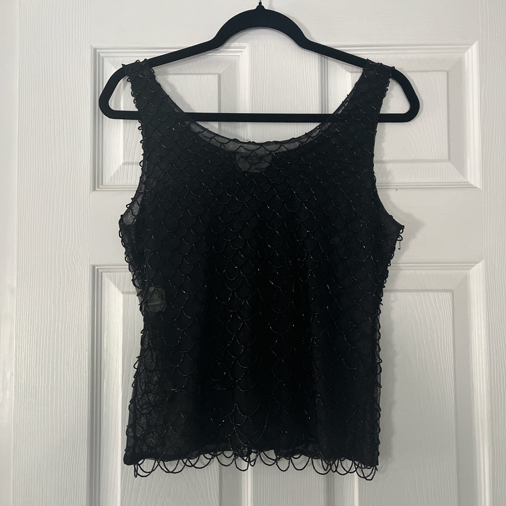 Vintage Moschino Cheap & Chic Black Beaded Crop Tank Sz L US 10/IT 44